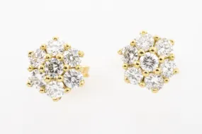 Diamond cluster ear studs in 14 carat gold