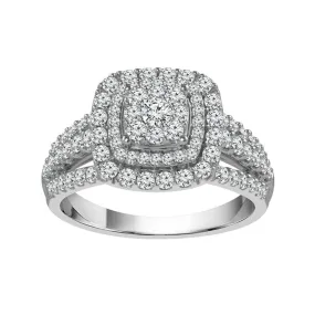 1 CTW Diamond Cluster Engagement Ring in 10KT White Gold