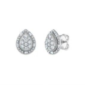 1/2 CTW Diamond Cluster Pear Shape Earrings in 10KT White Gold