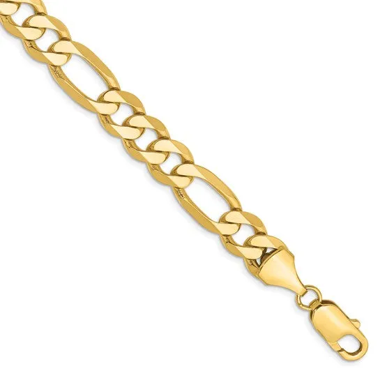 14 KARAT YELLOW GOLD 9MM 8.75 INCH SOLID FIGARO BRACELET