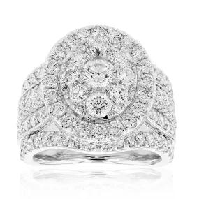 14ct White Gold 4 Carat Diamond Oval Shaped Cluster Ring