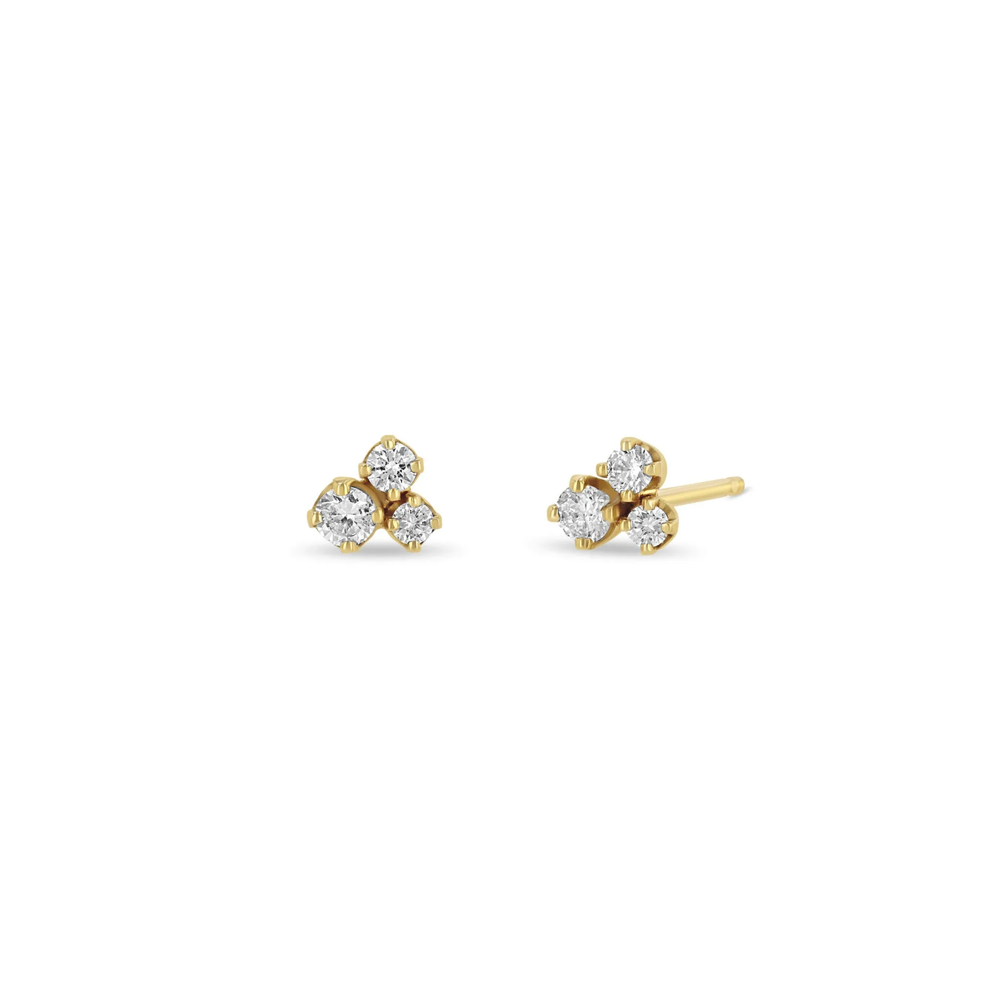 14k 3 Mixed Prong Diamond Cluster Stud Earrings