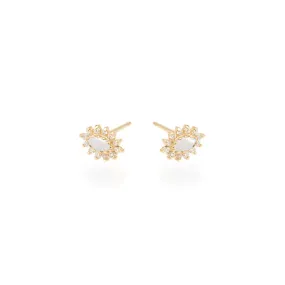 14K Gold Small Marquise Opal Cluster with Surround of White Diamonds Stud Earring