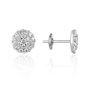 14K White Gold Diamond Cluster Earrings