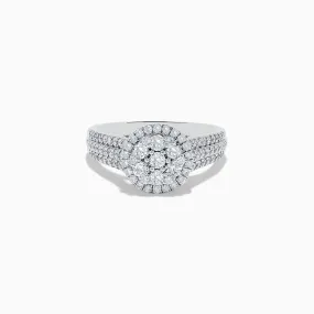 14K White Gold Diamond Cluster Ring, 0.95 TCW