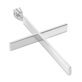 14K White Gold Plain Slender Large Cross Pendant with High Polish