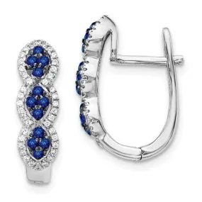 14KT GOLD 0.32 CTW SAPPHIRE & 0.24 CTW DIAMOND CLUSTER HOOP EARRINGS