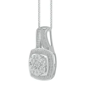 1/6 CTW Diamond Cluster Cushion Shaped 18-inch Pendant in Sterling Silver