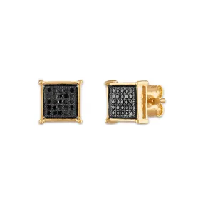 1/6 CTW Diamond Cluster Stud Treated Black Earrings in 10KT Yellow Gold