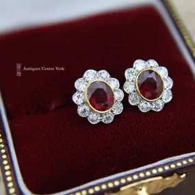 18ct Ruby & Diamond Oval Cluster Earrings