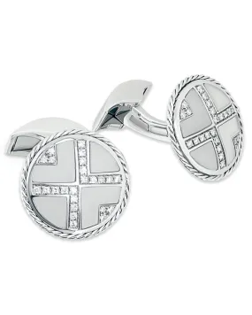 18k White Gold and Diamond Royal Cable Round Deco Cufflinks