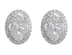 18k White Gold Oval Pave Diamond Earrings