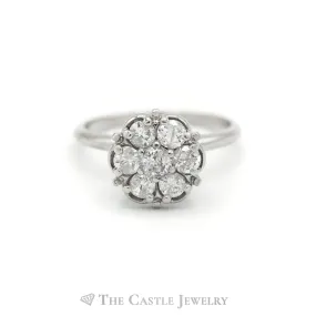 Exquisite 1cttw 7-Diamond Cluster Ring in Elegant 14k White Gold