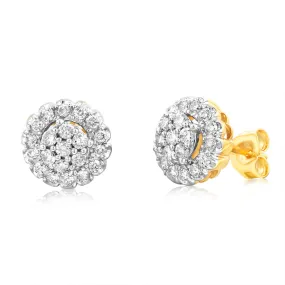 3/4 Carat Diamond Cluster Stud Earrings in 10ct Yellow Gold