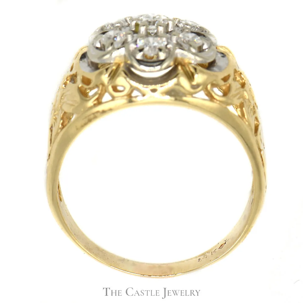 Stunning 0.75 carat Kentucky Cluster Ring in Elegant 14k Yellow Gold