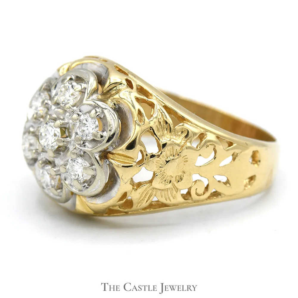 Stunning 0.75 carat Kentucky Cluster Ring in Elegant 14k Yellow Gold