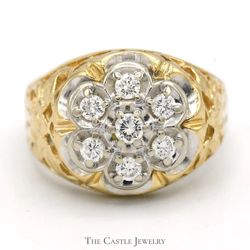 Stunning 0.75 carat Kentucky Cluster Ring in Elegant 14k Yellow Gold