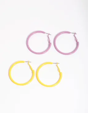 90s Matte Yellow Hoop Earring Set