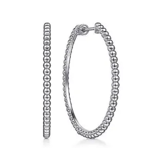 925 Sterling Silver 40MM Beaded Hoop Earrings