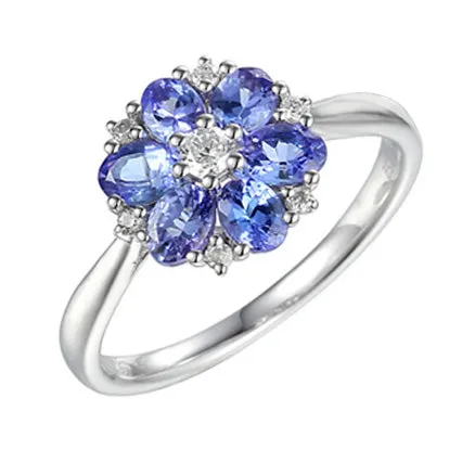 9ct White Gold Tanzanite & Diamond Ring