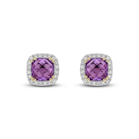 9ct Yellow Gold Cushion Amethyst & Diamond Cluster Earrings 1.32ct