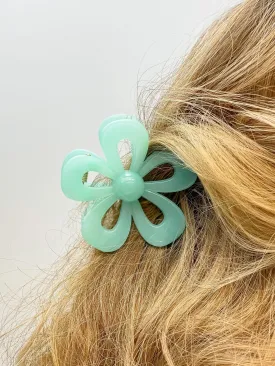 Acrylic Open Flower Hair Clip - Mint