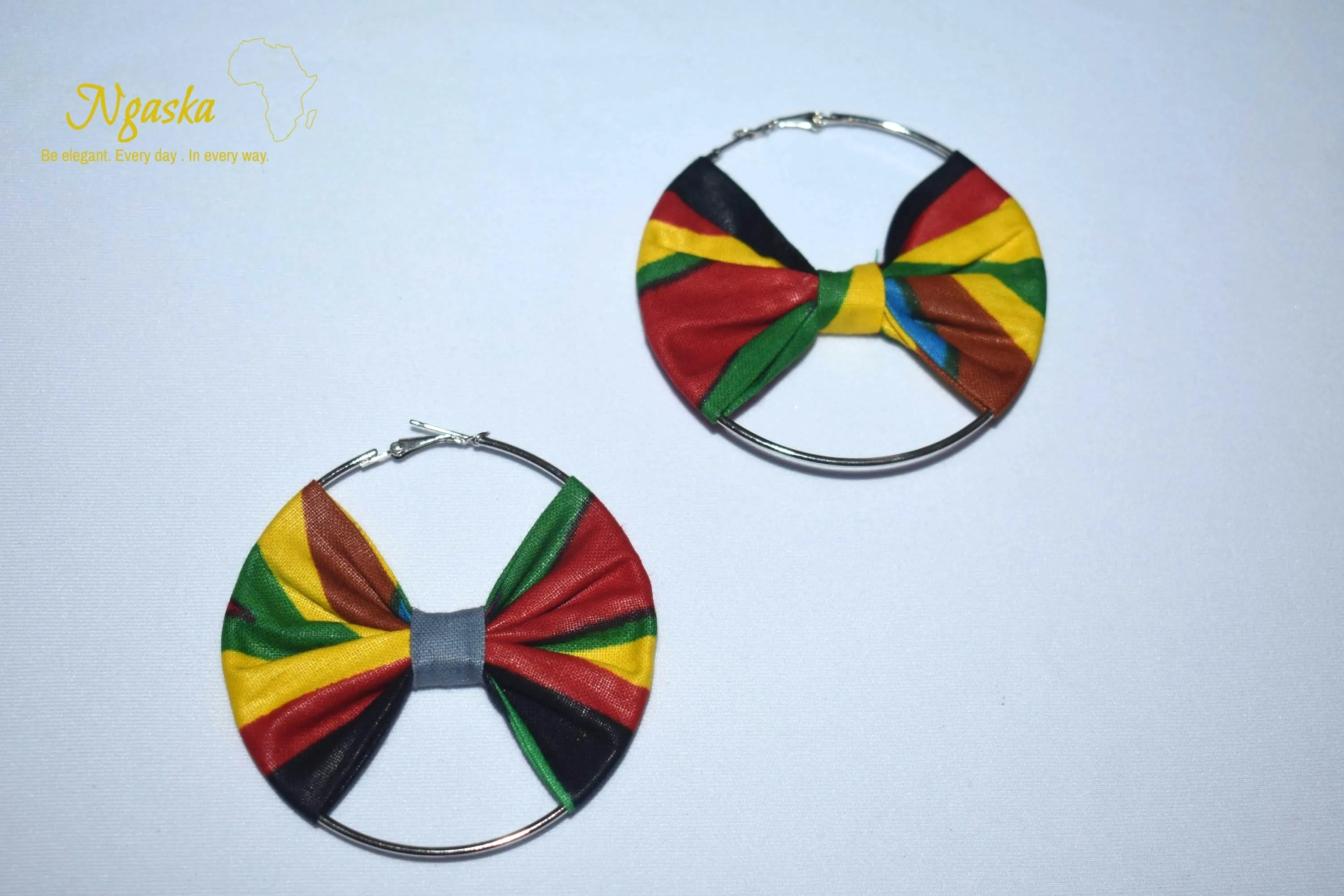 African Print Creole Hoop Earrings, Liberation colors - ER3