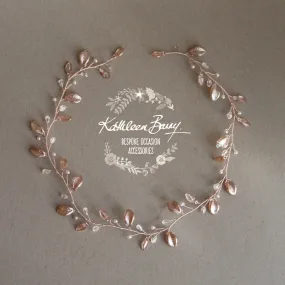 Amanda metallic leaf Crystal & Pearl hair vine / wreath - Silver, gold or rose gold.