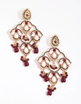 Antique Gold Beaded Chandelier Drop Earrings