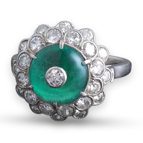 Art Deco Cabochon Emerald Ring, 3.00 Carats