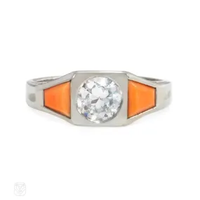 Art Deco coral and diamond ring, France