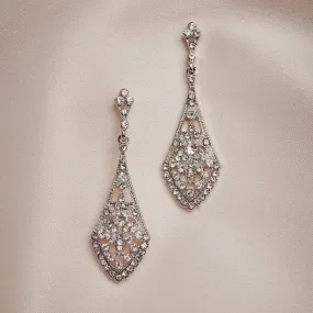 Art Deco Crystal Earrings: Deco Diamante Long Drop Earrings