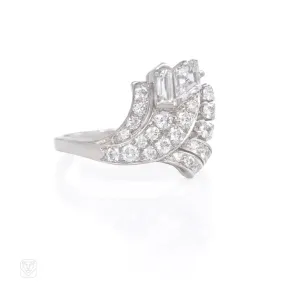 Art Deco diamond spray bypass ring