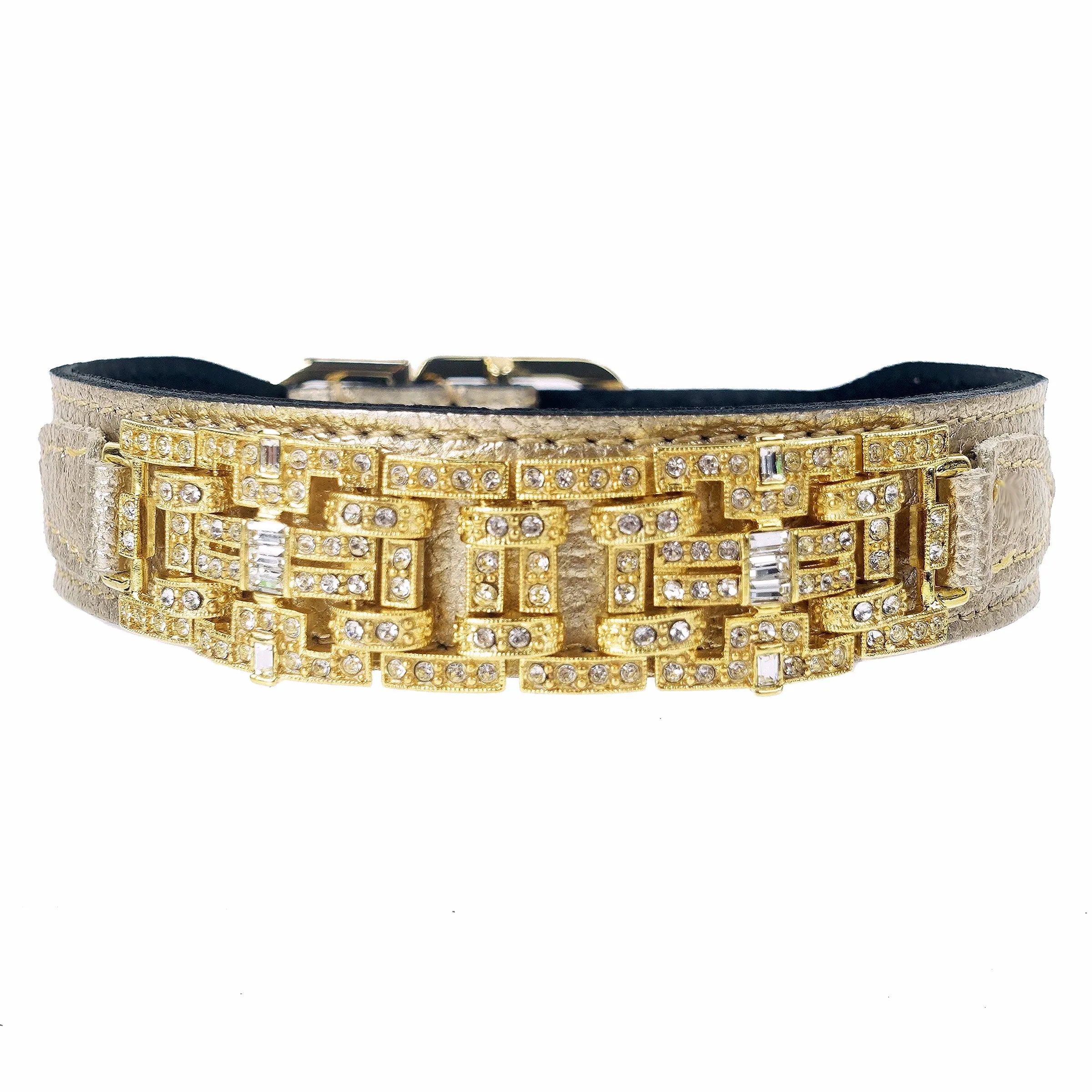 Art Deco Dog Collar in Metallic Gold & Gold