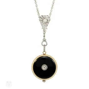 Art Deco enamel and gold pendant watch, Cartier