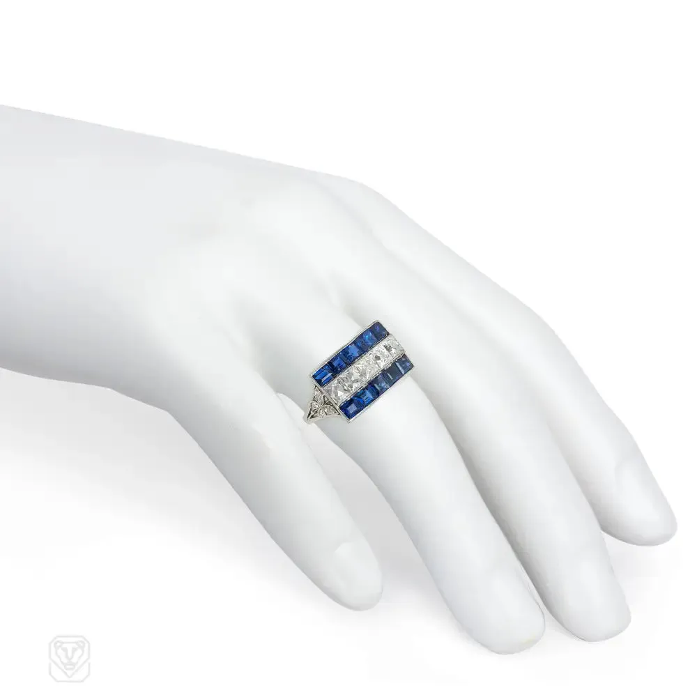 Art Deco French-cut diamond and sapphire ring