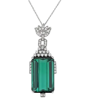 Art Deco Green Tourmaline Pendant, 80.71 Carats