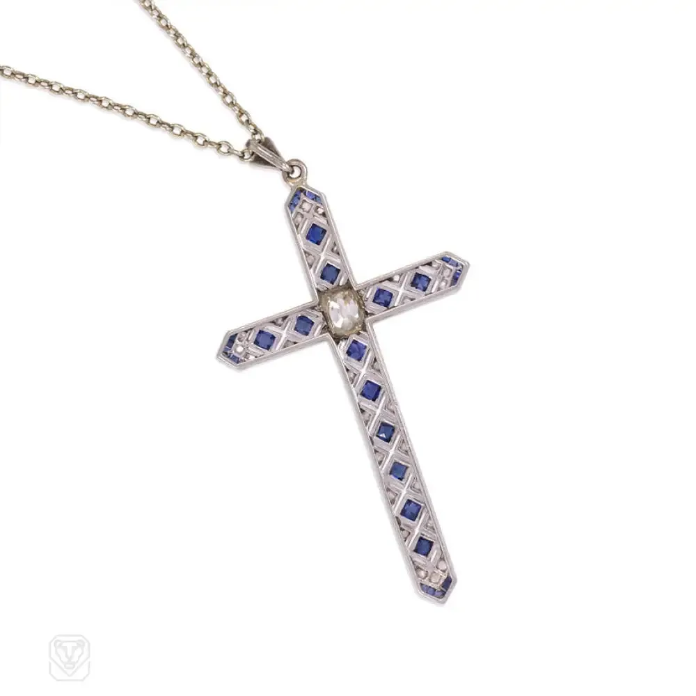 Art Deco sapphire and diamond cross