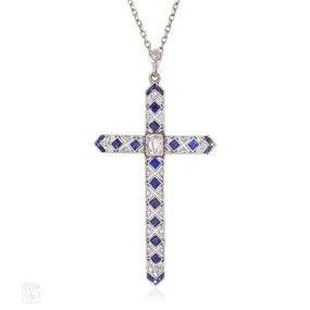 Art Deco sapphire and diamond cross