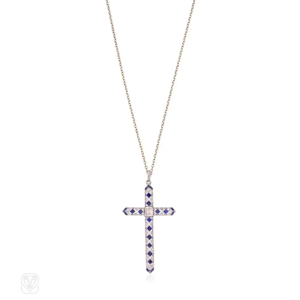 Art Deco sapphire and diamond cross