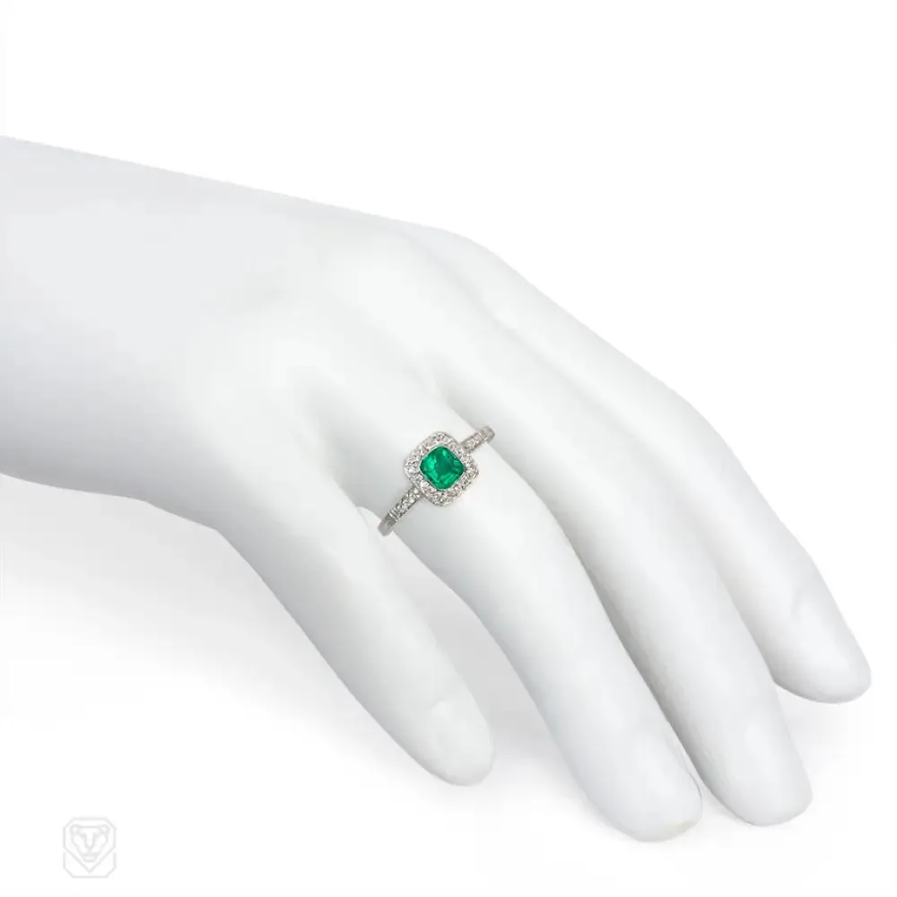 Art Deco square emerald and diamond ring