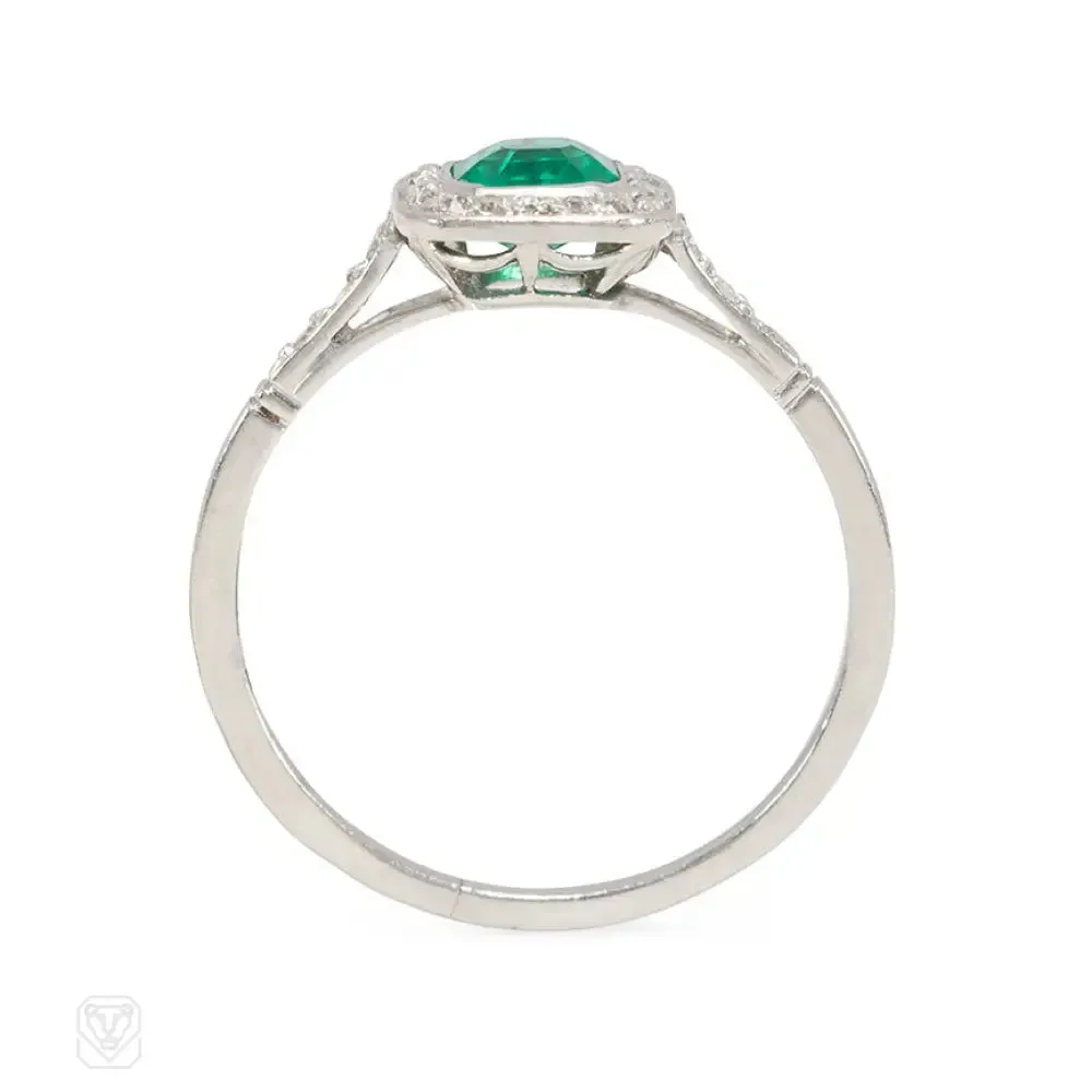 Art Deco square emerald and diamond ring