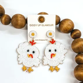 Beaded Chick Post Back Earrings in White