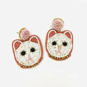 Beaded Earring, White Cat