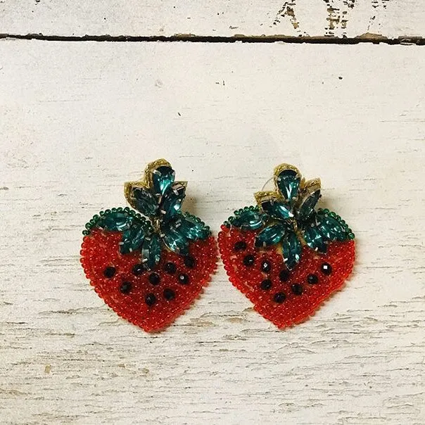 Beaded Strawberry Earrings