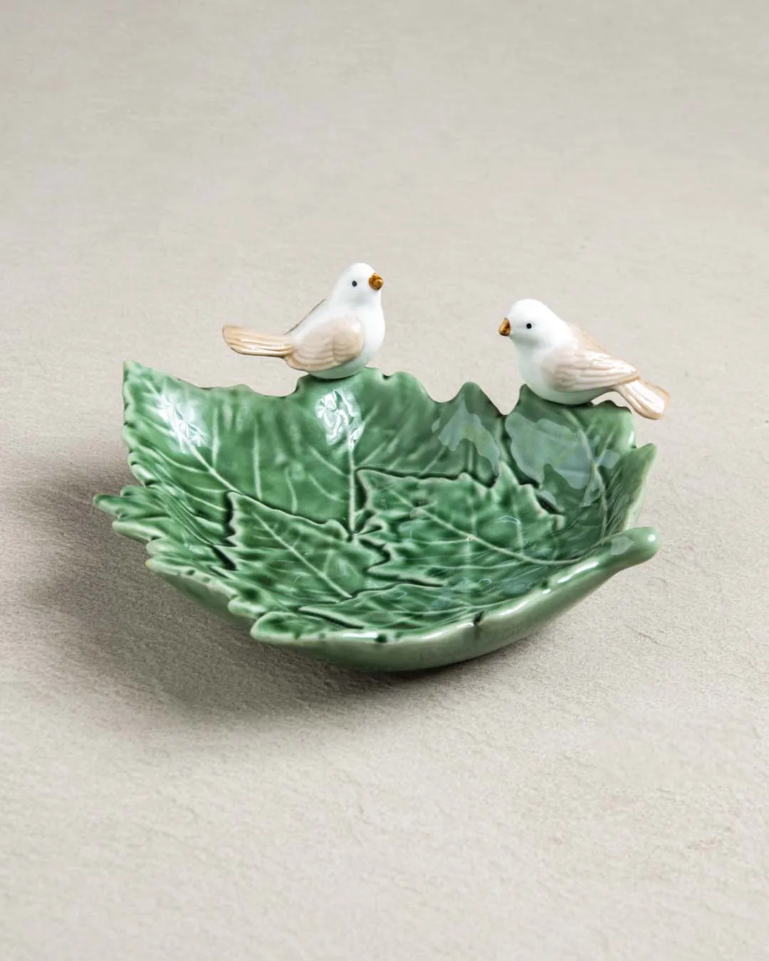 Bird on Maple Leaf Ring Dish - Green