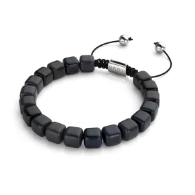 Black Agate | Silver | Gemstone Pebble Macrame Bracelet