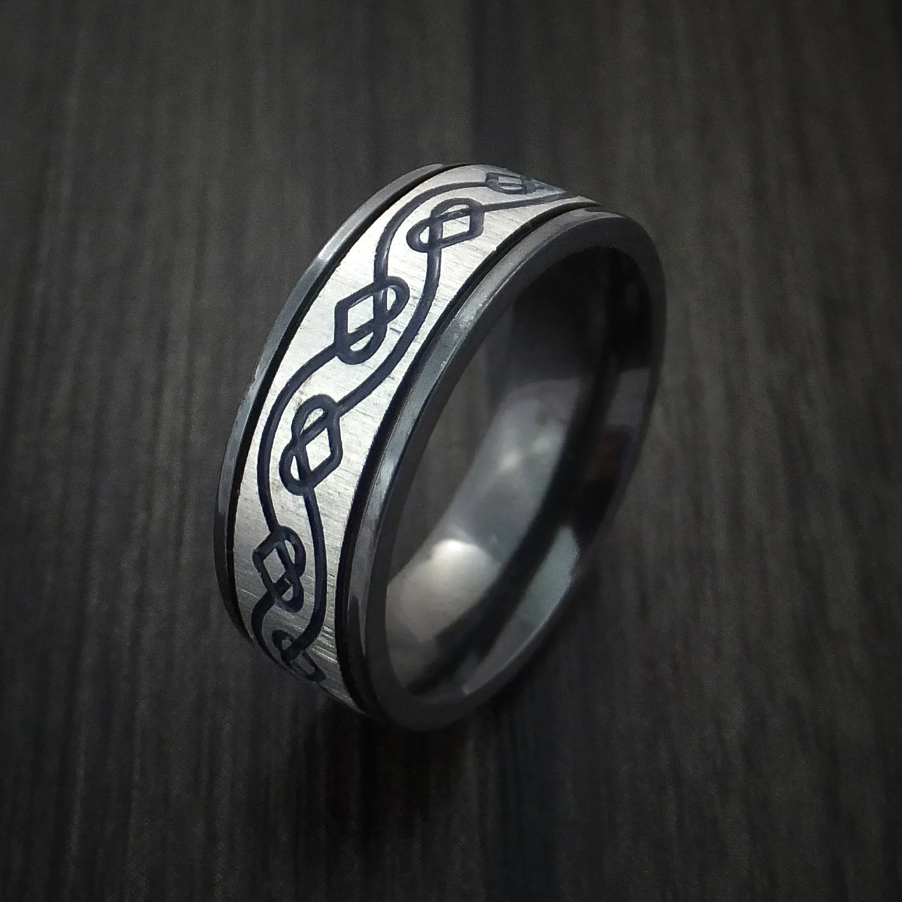 Black Zirconium Celtic Heart Men's Ring Irish Knot Design Band