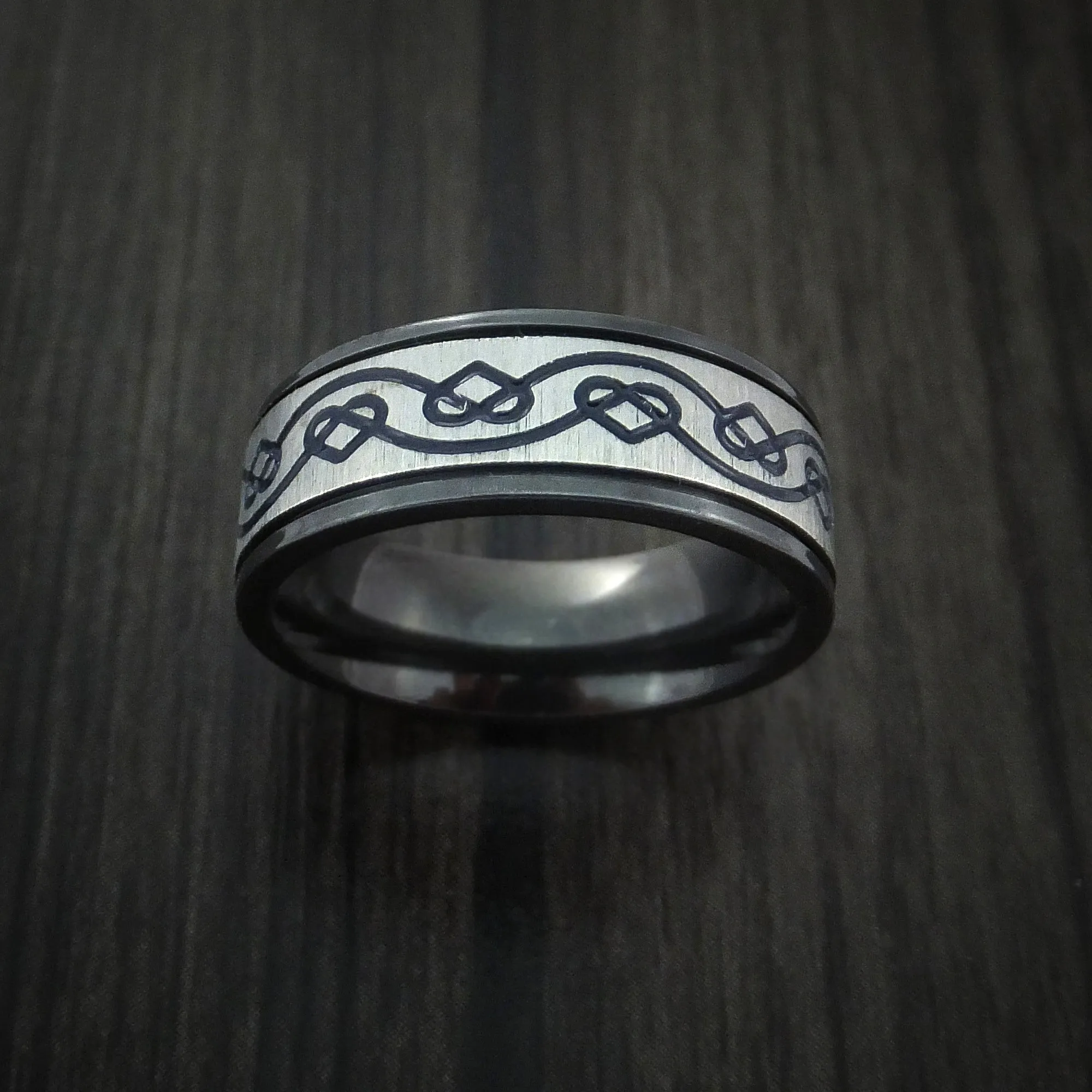 Black Zirconium Celtic Heart Men's Ring Irish Knot Design Band