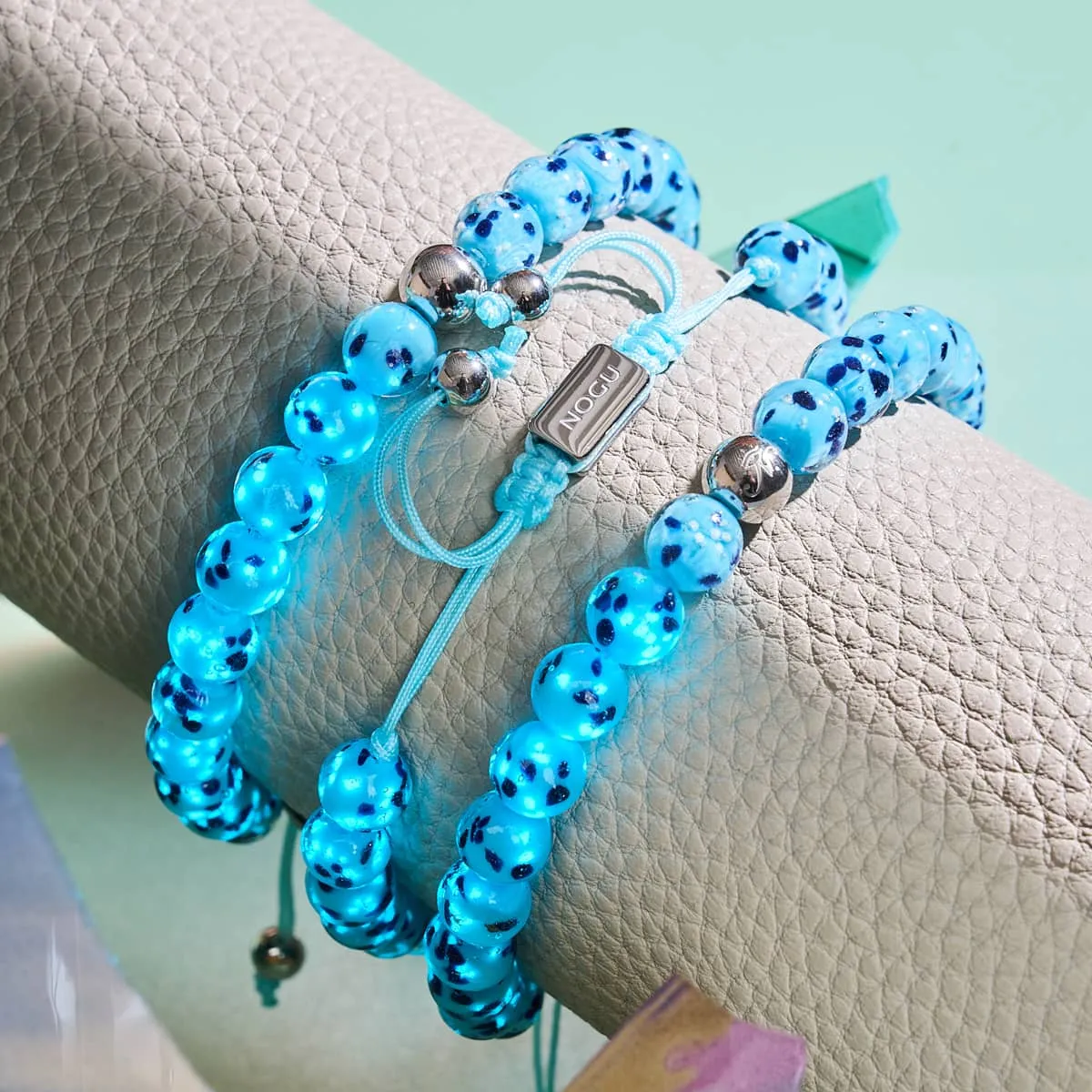 Blue Seaspray | Silver | Firefly Glass Macrame Bracelet